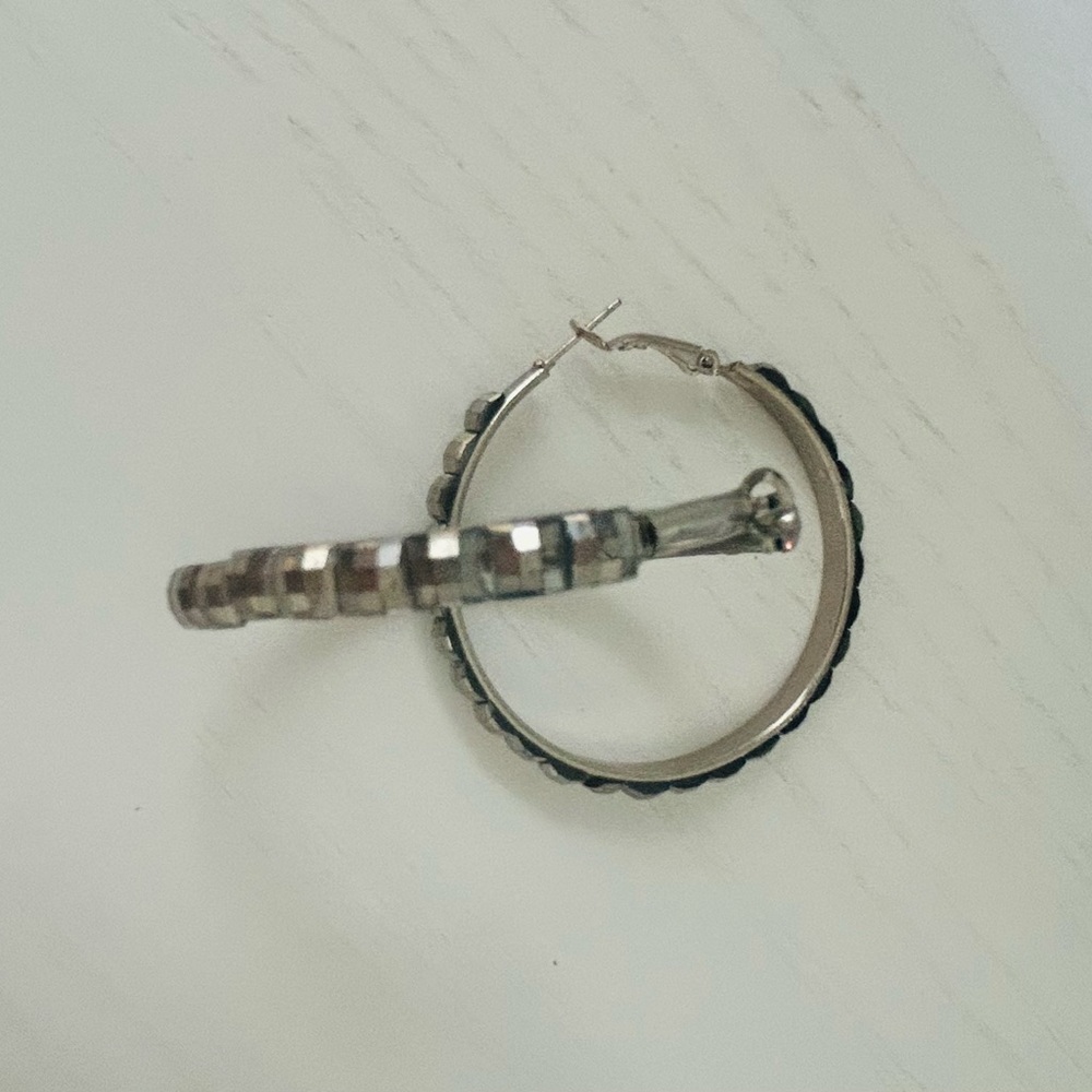 Gunmetal Toned Scalloped Hoop Earrings - Women Jewelry